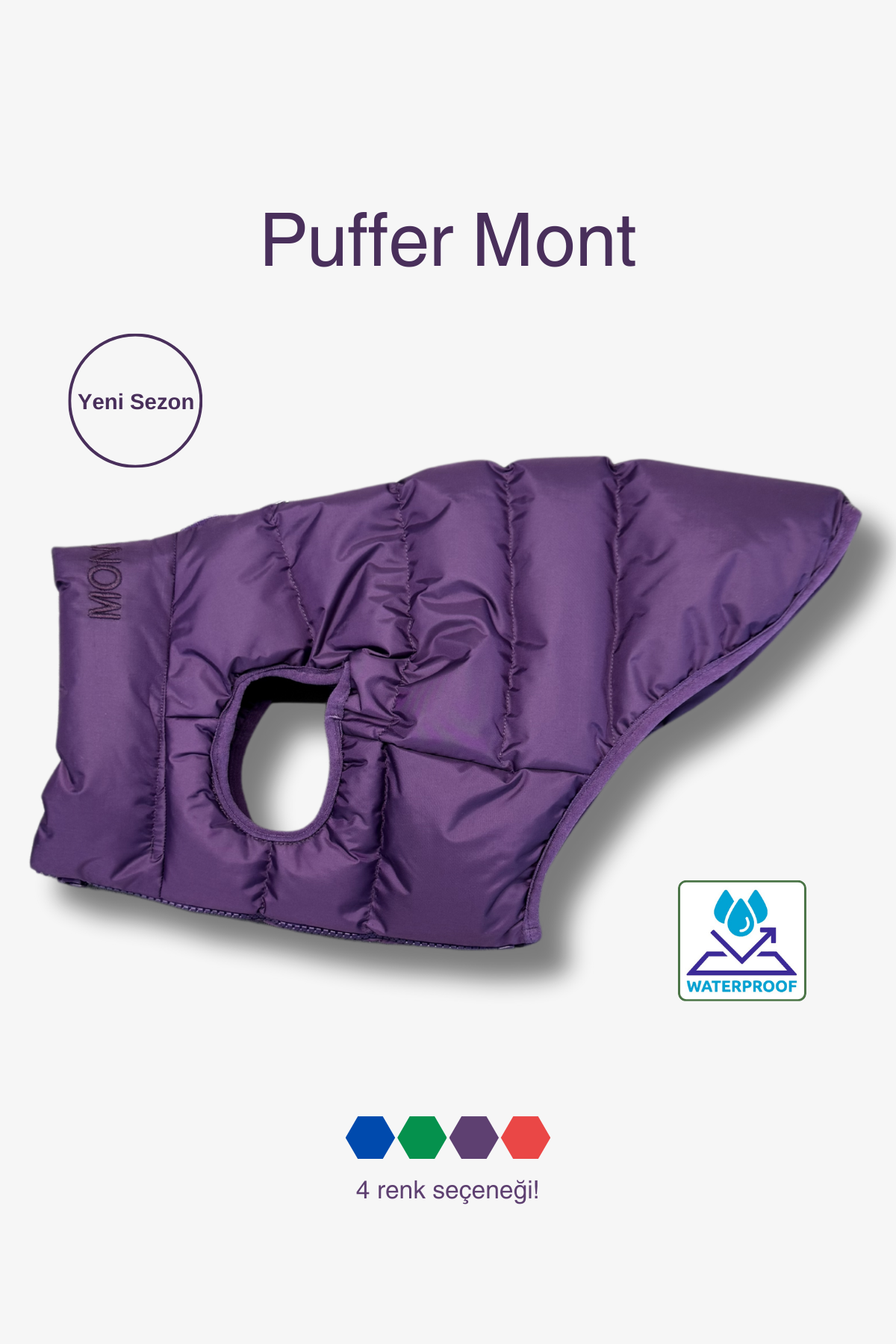 Mor Puffer Köpek Montu Mor Puffer Köpek Montu – Küçük ve Orta Irklar – Su Geçirmez Kumaş, Yumuşak Astar